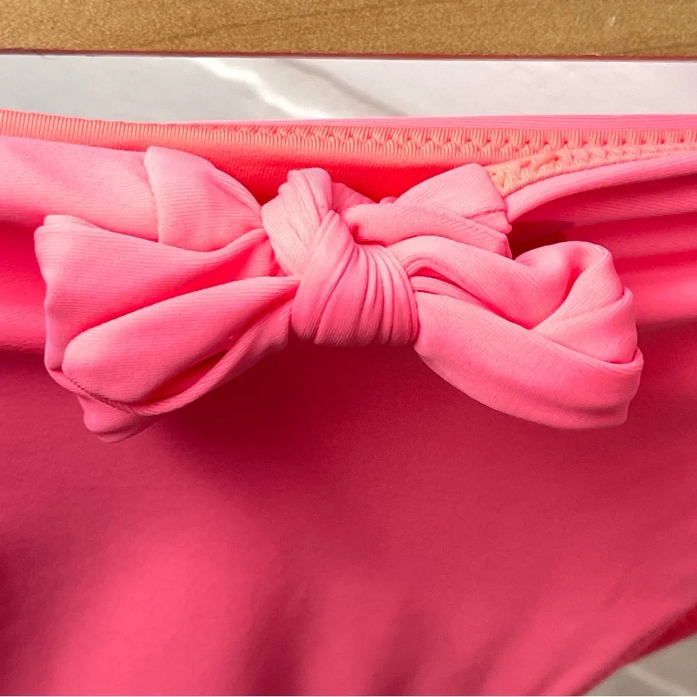 Aerie High-Waisted high cut Bikini Bottom bright pink front tie bow size Med new